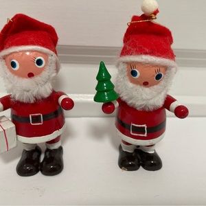 Vintage Wood Santa Claus Ornaments Hand Painted